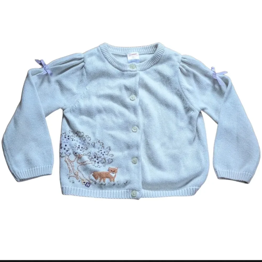 Gymboree Girls 4T Embroidered Fox Floral Cream Button Down Cardigan Sweater
